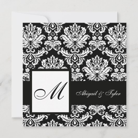 Mariage noir Monogramme Damask Invitation (Devant)