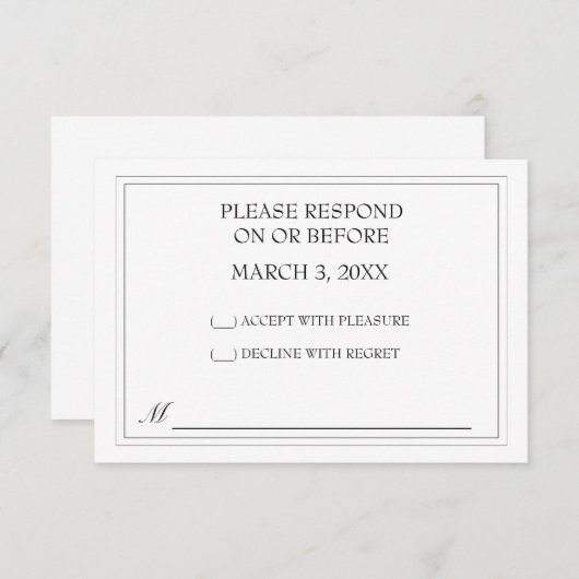 Mariage noir simple RSVP (Devant / Derrière)