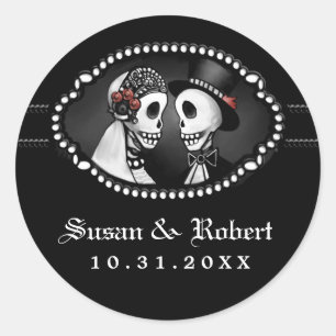 Mariage noir Skeletons Étiquette d'enveloppe Roses