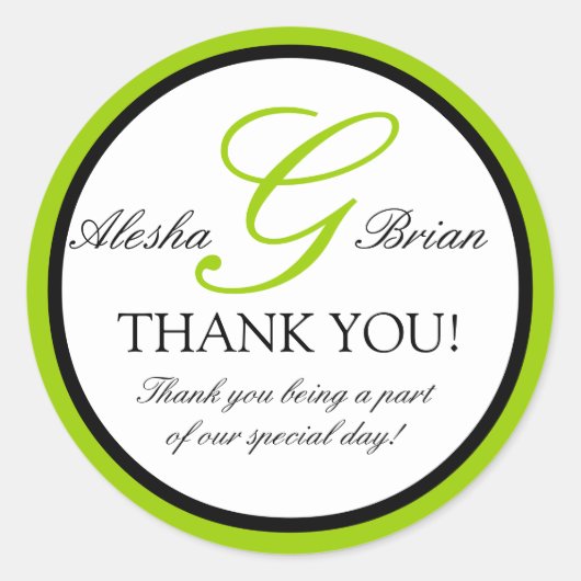 Mariage noir vert Favoriser les autocollants Merci (Devant)