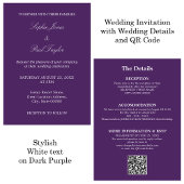 Mariage noir violet QR Code RSVP Invitation