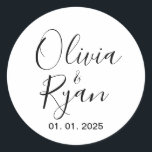 Mariage Nom de couple Étiquettes | Blanc arrondi<br><div class="desc">Mariage Nom de couple Étiquettes | Stickers blanc rond | Mariage Hotel Sac Snack Sac Sweets Desserts Faveurs Stickers.</div>