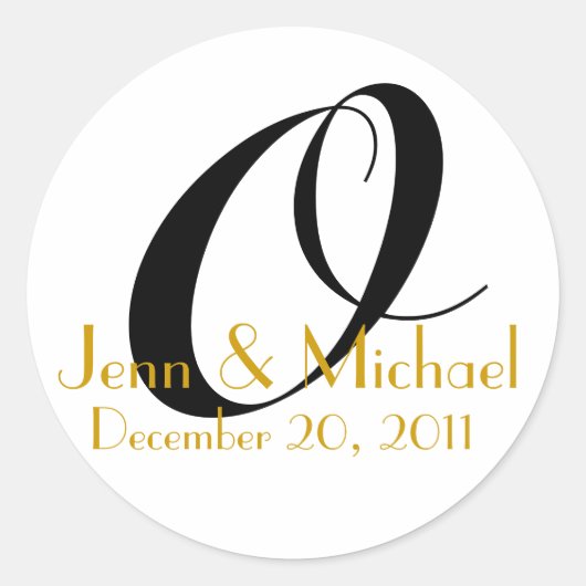 Mariage Noms et Date Monogram Sticker Or (Devant)