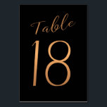 Mariage numéro de table cuivre or parties scintill<br><div class="desc">Faux cuivre métal or feuille de calligraphie formelle script mariage carte de table d'accueil de mariage. La couleur bleu marine arrière - plan foncé de minuit est modifiable. Vous pouvez le modifier après avoir appuyé sur le bouton PERSONNALISER. Vous pouvez trouver toute la gamme de numéros (1 - 50) ici...</div>