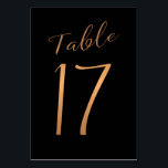 Mariage numéro de table cuivre or parties scintill<br><div class="desc">Faux cuivre métal or feuille de calligraphie formelle script mariage carte de table d'accueil de mariage. La couleur bleu marine arrière - plan foncé de minuit est modifiable. Vous pouvez le modifier après avoir appuyé sur le bouton PERSONNALISER PLUS LOIN. Vous pouvez trouver toute la gamme de numéros (1 -...</div>