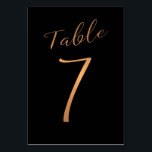 Mariage numéro de table cuivre parties scintillant<br><div class="desc">Faux en cuivre feuille or de calligraphie formelle script de mariage carte de table de réception de mariage. La couleur bleu marine arrière - plan foncé de minuit est modifiable. Vous pouvez le modifier après avoir appuyé sur le bouton PERSONNALISER PLUS LOIN. Vous pouvez trouver toute la gamme de numéros...</div>
