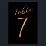 Mariage numéro de table cuivre parties scintillant<br><div class="desc">Faux en cuivre feuille or de calligraphie formelle script de mariage carte de table de réception de mariage. La couleur bleu marine arrière - plan foncé de minuit est modifiable. Vous pouvez le modifier après avoir appuyé sur le bouton PERSONNALISER PLUS LOIN. Vous pouvez trouver toute la gamme de numéros...</div>