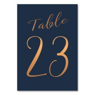 Mariage numéro de table cuivre rose or parties sci