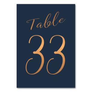 Mariage numéro de table cuivre rose or parties sci