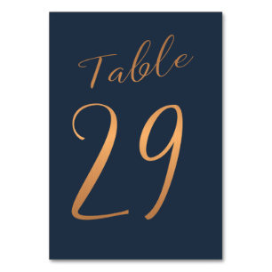 Mariage numéro de table cuivre rose or parties sci
