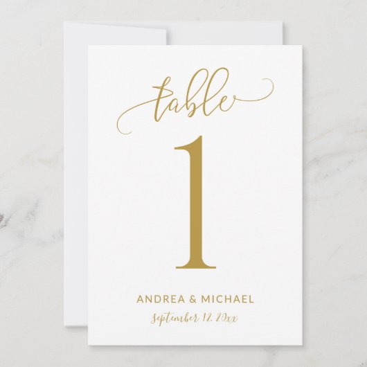 Mariage Numéro de table Fun Gold Calligraphy (Devant)