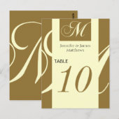 Mariage Numéro de table Gold Cream Monogramme M (Devant / Derrière)