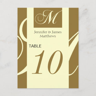 Mariage Numéro de table Gold Cream Monogramme M