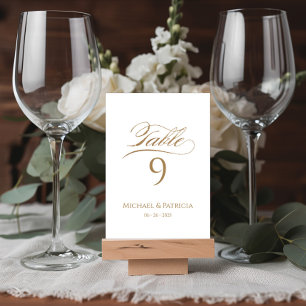 Mariage numéro de table luxueux or calligraphie