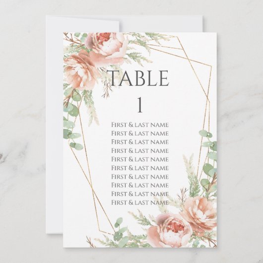 Mariage Numéro de table Roses (Dos)