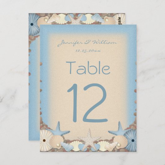 Mariage Numéro de table Tropical Beach Shells (Devant / Derrière)