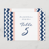 Mariage Numéro de tableau Cartes Coral Bleu Chevro (Devant / Derrière)