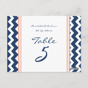 Mariage Numéro de tableau Cartes Coral Bleu Chevro