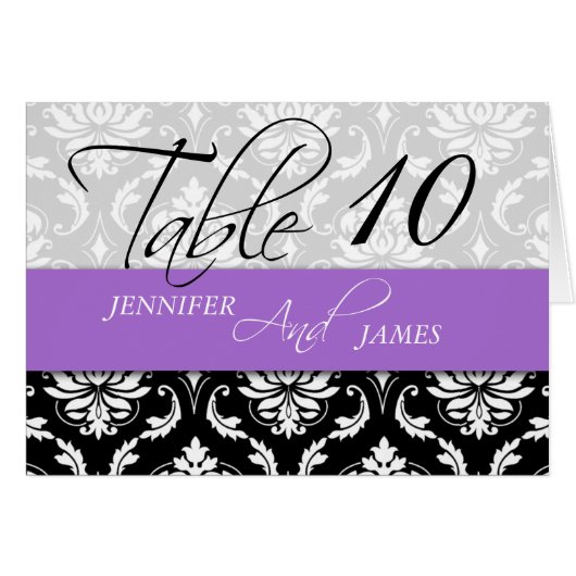 Mariage Numéro de tableau Cartes Damask Lavender 2 (Devant Horizontal)