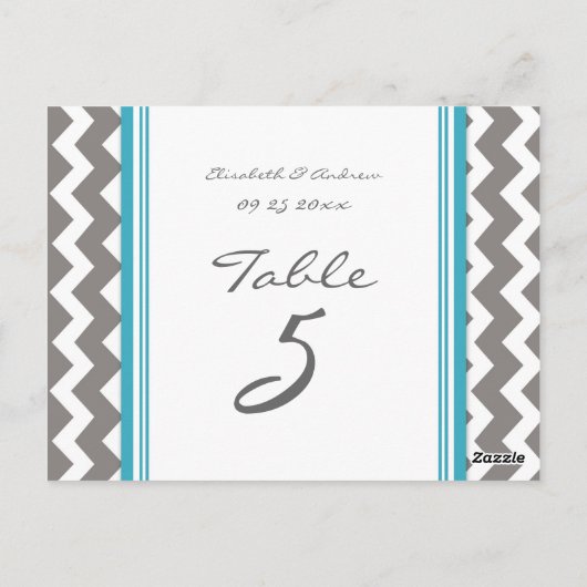 Mariage Numéro de tableau Cartes Gris Bleu Chevron (Dos)