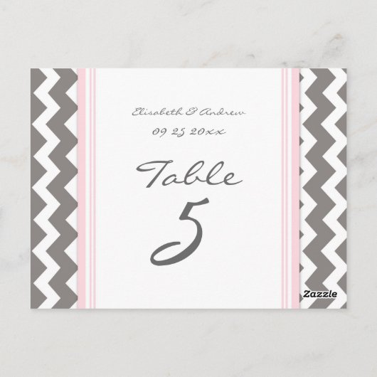 Mariage Numéro de tableau Cartes Gris rose Chevron (Dos)