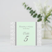 Mariage Numéro de tableau Cartes Mint Grey Damask (Debout devant)
