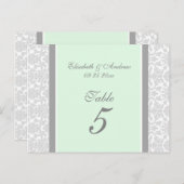 Mariage Numéro de tableau Cartes Mint Grey Damask (Devant / Derrière)