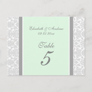 Mariage Numéro de tableau Cartes Mint Grey Damask