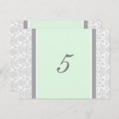 Mariage Numéro de tableau Cartes Mint Grey Damask (Devant / Derrière)