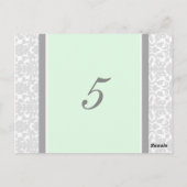 Mariage Numéro de tableau Cartes Mint Grey Damask (Dos)