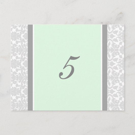 Mariage Numéro de tableau Cartes Mint Grey Damask (Devant)