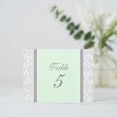 Mariage Numéro de tableau Cartes Mint Grey Damask (Debout devant)