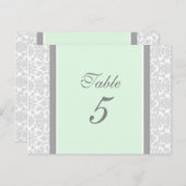 Mariage Numéro de tableau Cartes Mint Grey Damask (Devant / Derrière)