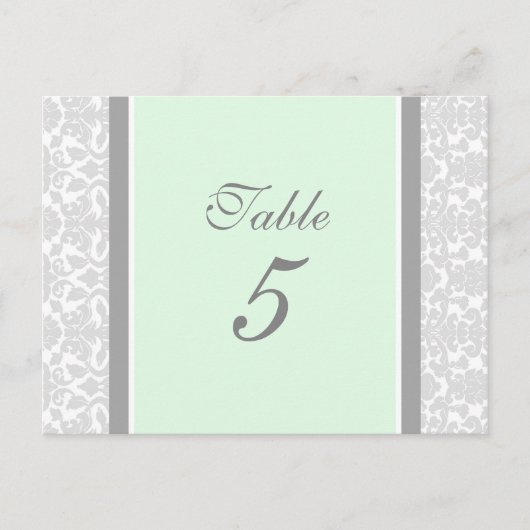 Mariage Numéro de tableau Cartes Mint Grey Damask (Devant)