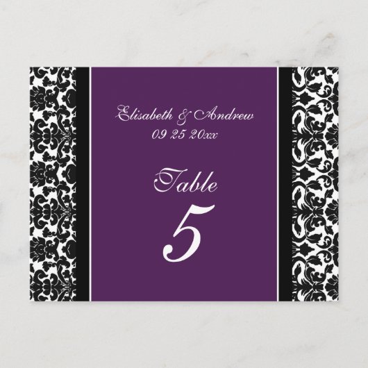 Mariage Numéro de tableau Cartes Plum Damask (Devant)