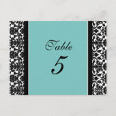 Mariage Numéro de tableau Cartes Turquoise Damask (Dos)