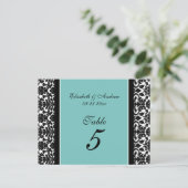 Mariage Numéro de tableau Cartes Turquoise Damask (Debout devant)
