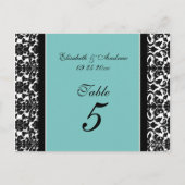 Mariage Numéro de tableau Cartes Turquoise Damask (Dos)