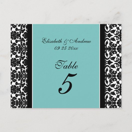 Mariage Numéro de tableau Cartes Turquoise Damask (Devant)