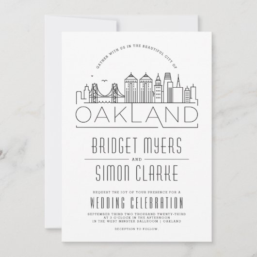 Mariage Oakland | Invitation Skyline stylisée (Devant)