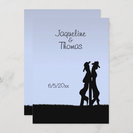Mariage Occidental Thème Invitation Bleu (Devant / Derrière)