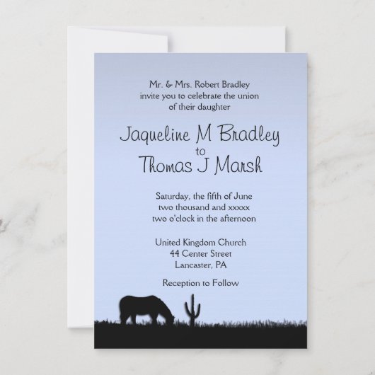 Mariage Occidental Thème Invitation Bleu (Dos)