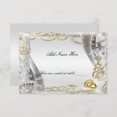 Mariage Or Anneaux Et Coeurs Table Carte Place (Devant / Derrière)