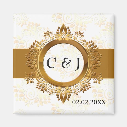 mariage or monogramme enregistrer la date magnets (Devant)