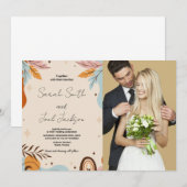 Mariage orange beige Invitations avec photo (Devant / Derrière)