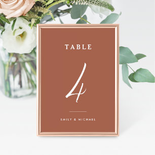 Mariage orange brûlé Numéro de table Carte Calligr