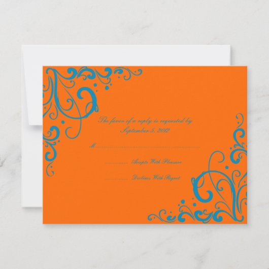 Mariage orange et bleu fleuri RSVP (Devant)