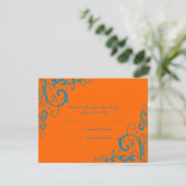Mariage orange et bleu fleuri RSVP (Debout devant)