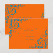 Mariage orange et bleu fleuri RSVP (Devant / Derrière)