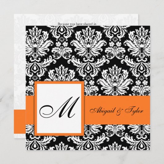 Mariage orange Monogram Damask Invitation (Devant / Derrière)